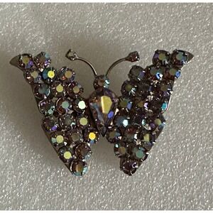 Vintage Warner Butterfly Pin Blue Aurora Bourealis Rhinestones